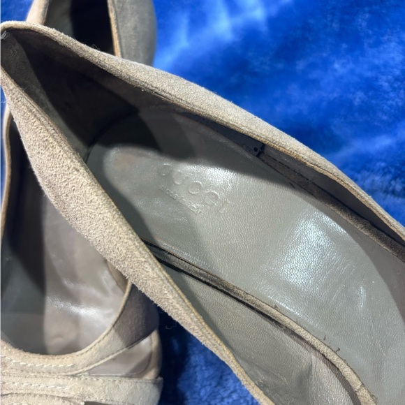 Gucci Grey Suede Bamboo Heel Open Toe Pumps - Picture 5 of 11